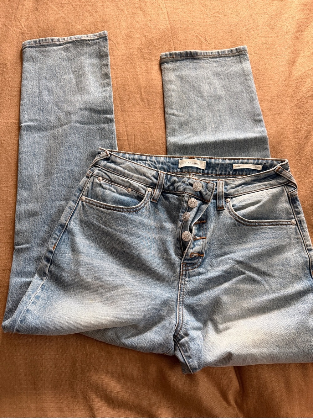 Cleo+Wolf - Women’s Straight-Leg Light Blue Denim Jeans with Button-Fly